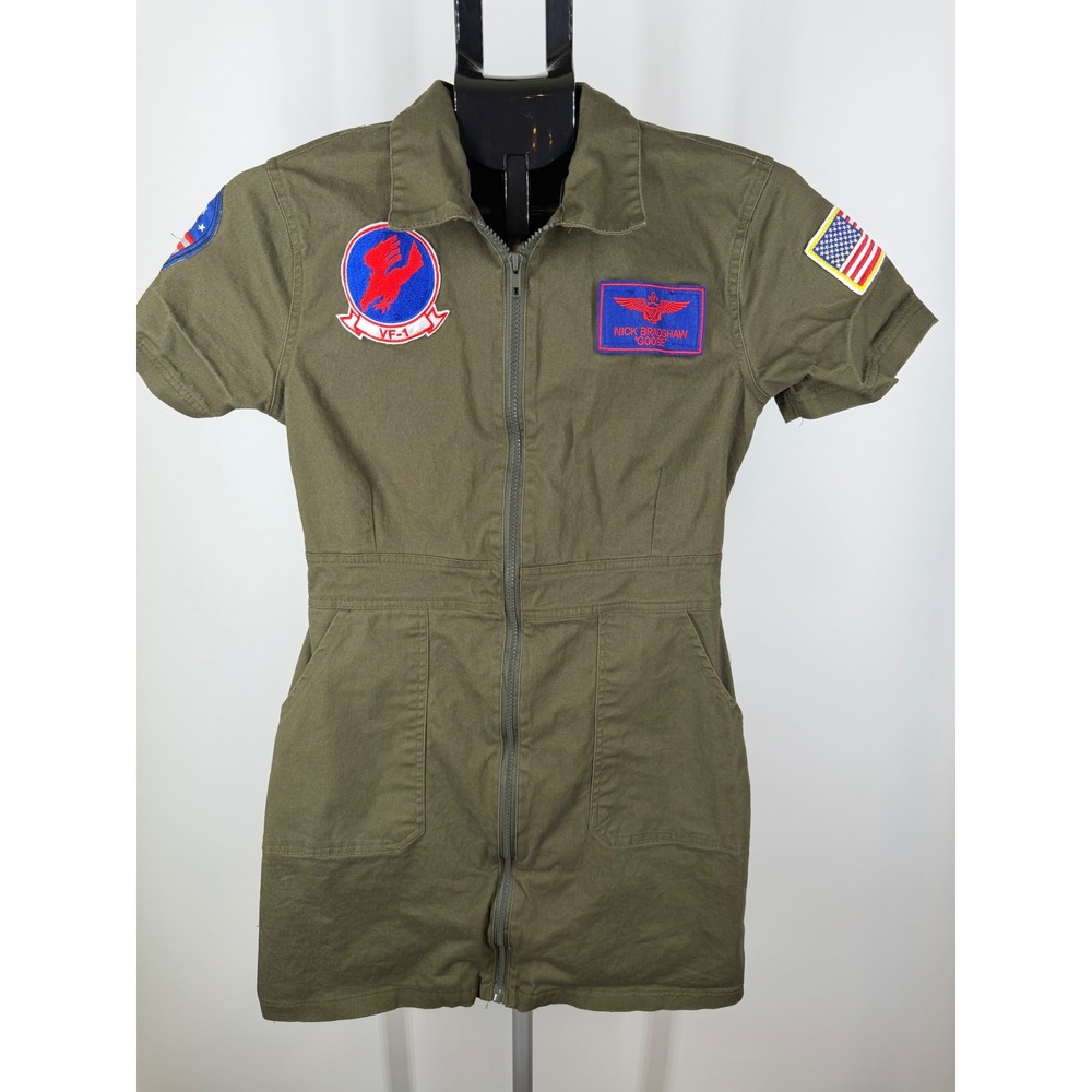 Top Gun Goose Flight Suit Costume Dress Olive Green Small VF-1 Patches
